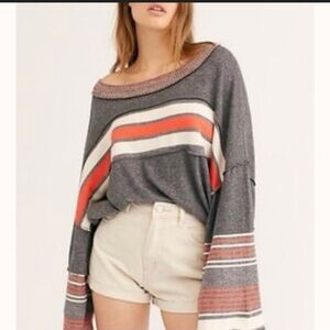 FREE PEOPLE Striped Gray Sweater